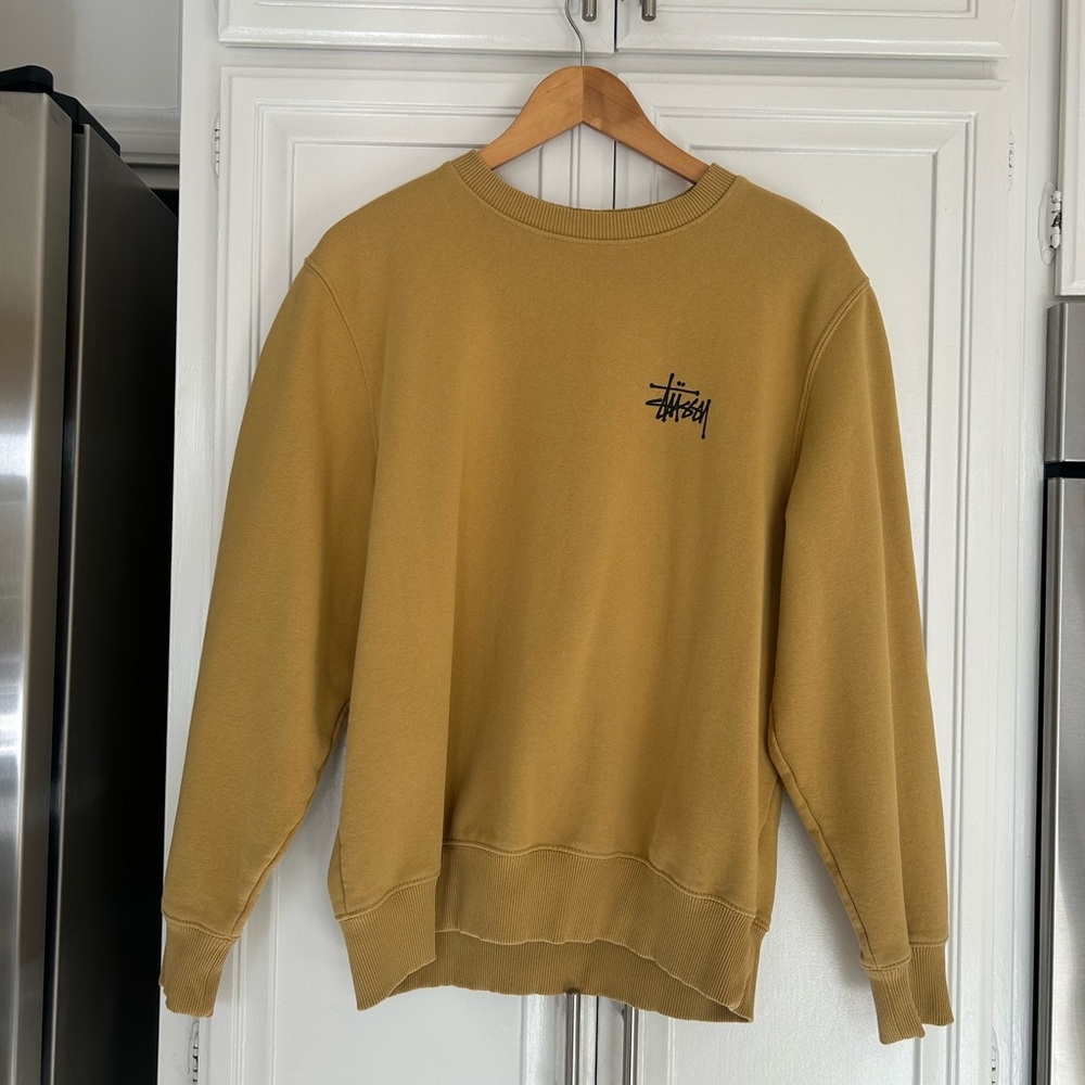 Stussy Men's Mustard Crewneck Sweatshirt Size Small
